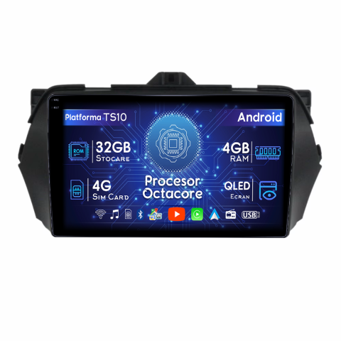 Navigatii Dedicate - Navigatie dedicata Suzuki Ciaz 2014-2018, 4GB RAM 32GB ROM, Octacore, Android 14, Display QLED  10", DSP, Carplay&Android Auto, SIM 4G, Bluetooth, Ventilator Activ