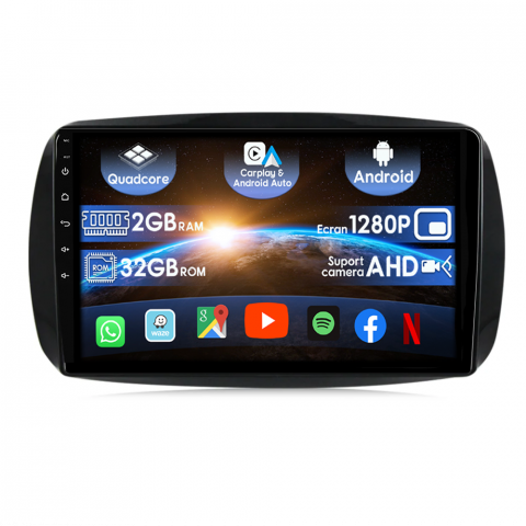 Mercedes-Benz - (Resigilata) Navigatie dedicata Smart Fortwo după 2014, 2GB RAM 32GB ROM, Quad Core, Display 9" IPS Full HD, Carplay, Android 13, Bluetooth, Magazin Play, Suport camere AHD