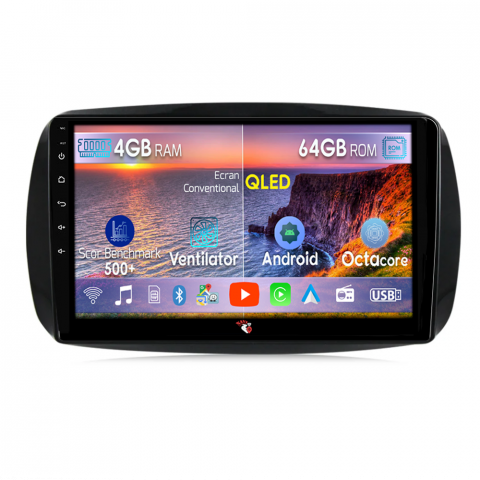 Mercedes-Benz - Navigatie dedicata Smart Fortwo dupa 2014, 4GB RAM 64GB ROM, Octacore, Android 13, Display QLED 9", DSP, Carplay, Android Auto, Internet, Youtube, Waze, WIFI, Bluetooth