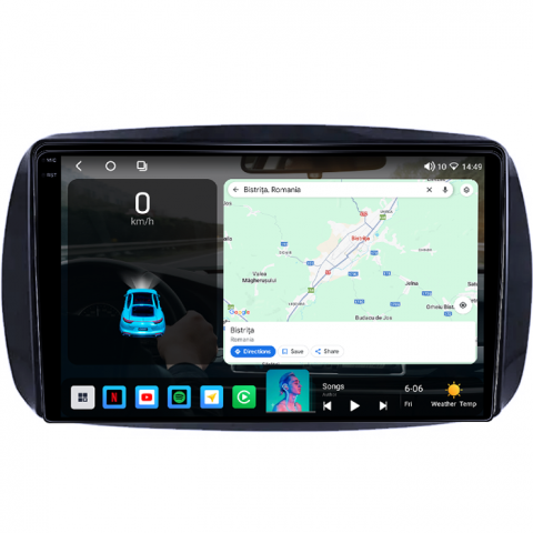 Navigatie dedicata Smart Fortwo dupa 2014, 4GB RAM 64GB ROM, Octacore, Android 14, Display QLED 1K 9", Carplay&Android Auto, SIM 4G, Ventilator Activ [1]