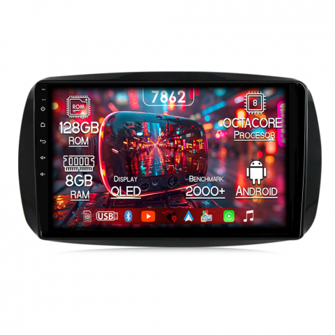 Mercedes-Benz - Navigatie dedicata Smart Fortwo după 2014, 8GB RAM 128GB ROM, Octacore, Platforma 7862,Android 13, Display QLED 9”, Suporta camera 360º, DSP, Carplay&Android Auto, SIM 4G, Ventilator Activ