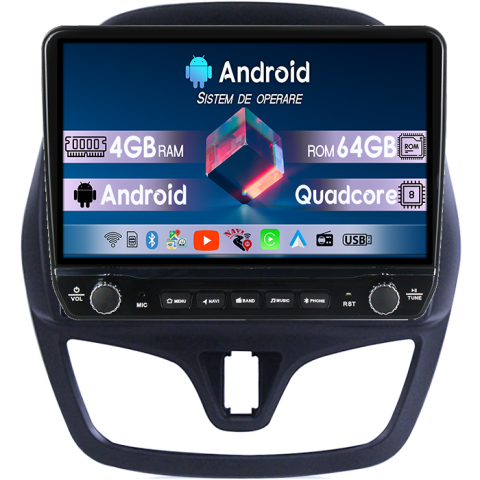 Navigatii Dedicate - Navigatie dedicata Spark Beat 2015-2018 Tesla cu butoane rotative model 2024, 4GB RAM 64GB ROM, Procesor Quadcore, Android 14, Display QLED 10", DSP, Carplay&Android Auto