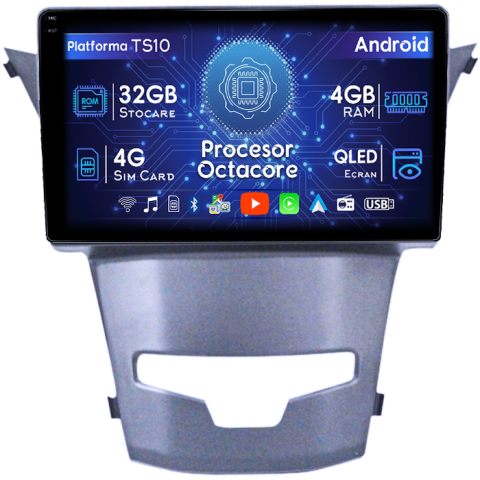 Actyon 2013-2017 - Navigatie dedicata Ssangyong Actyon 2013-2017, 4GB RAM 32GB ROM, Octacore, Android 14, Display QLED 1K 9", DSP, Carplay&Android Auto, SIM 4G, Bluetooth, Ventilator Activ