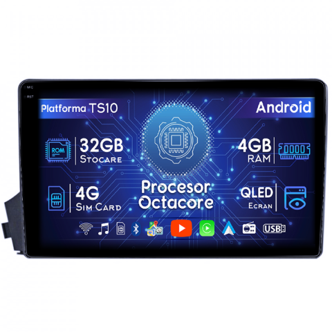 SsangYong - Navigatie dedicata Ssangyong Kyron 2005-2011, 4GB RAM 32GB ROM, Octacore, Android 14, Display QLED 1K 9", DSP, Carplay&Android Auto, SIM 4G, Bluetooth, Ventilator Activ