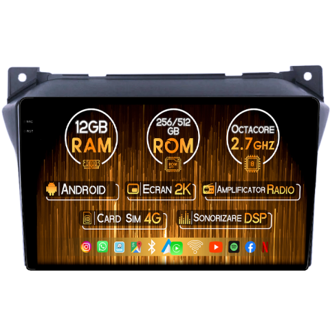 Navigatii Dedicate - Navigatie dedicata Suzuki Alto 2009-2016, 12GB RAM 256GB ROM, Android 14, Rezolutie 2K, Display QLED, 10", DSP, Carplay, Android Auto, Internet, Youtube, Waze, Wi Fi, USB
