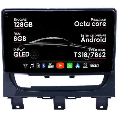 Navigatii Dedicate - Navigatie dedicata Strada 2012-2015, 8GB RAM 128GB ROM, Octacore, Platforma TS18, Android 13, Display QLED 9”, Suporta camera 360º, DSP, Carplay&Android Auto, SIM 4G, Ventilator Activ