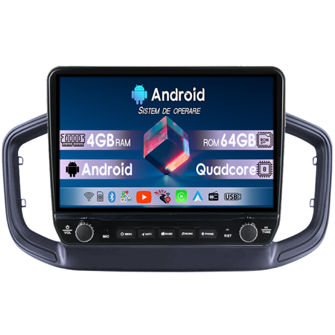 Fiat - Navigatie dedicata Strada 2020-2021 Tesla cu butoane rotative model 2024, 4GB RAM 64GB ROM, Procesor Quadcore, Android 14, Display QLED 10", DSP, Carplay&Android Auto