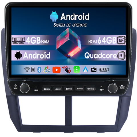Forester 3 2007-2013 - Navigatie dedicata Subaru FORESTER 3 2007-2013 Tesla cu butoane rotative model 2024, 4GB RAM 64GB ROM, Procesor Quadcore, Android 14, Display QLED 10", DSP, Carplay&Android Auto