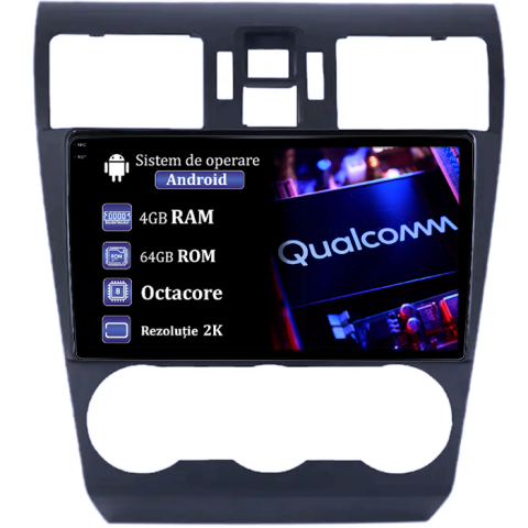 Forester 2013-2014 - Navigatie dedicata Subaru Forester 2013-2014, 4GB RAM 64GB ROM, Procesor Qualcomm Octacore, Android 14, Rezolutie 2K, Display QLED 9", DSP, Carplay&Android Auto, SIM 4G