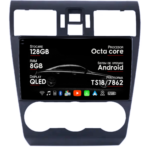 Navigatii Dedicate - Navigatie dedicata Subaru Forester 2013-2014, 8GB RAM 128GB ROM, Octacore, Platforma TS18, Android 14, Display QLED 9", Suporta camera 360", DSP, Carplay&Android Auto, SIM 4G, Ventilator Activ