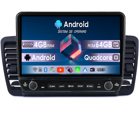 Justy - Navigatie dedicata Subaru Legacy Outback 2003-2009 Tesla cu butoane rotative model 2024, 4GB RAM 64GB ROM, Procesor Quadcore, Android 14, Display QLED 10", DSP, Carplay&Android Auto