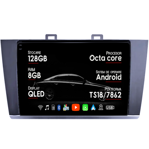 Legacy Outback 2015-2018 - Navigatie dedicata Subaru Legacy Outback 2015-2018, 8GB RAM 128GB ROM, Octacore, Platforma TS18, Android 14, Display QLED 9â, Suporta camera 360Âş, DSP, Carplay&Android Auto, SIM 4G, Ventilator Acti