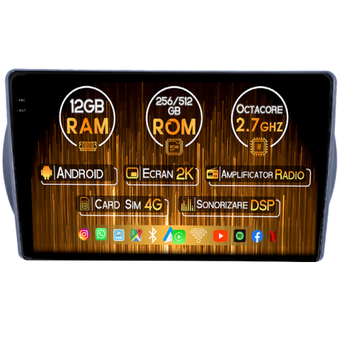 Alto 2009-2016 - Navigatie dedicata Suzuki Alto 2013-, 12GB RAM 256GB ROM, Android 14, Rezolutie 2K, Display QLED, 10", DSP, Carplay, Android Auto, Internet, Youtube, Waze, Wi Fi, USB