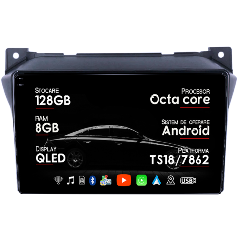 Navigatii Dedicate - Navigatie dedicata Suzuki Alto 2009-2016, 8GB RAM 128GB ROM, Octacore, Platforma TS18, Android 14, Display QLED 9", Suporta camera 360", DSP, Carplay&Android Auto, SIM 4G, Ventilator Activ