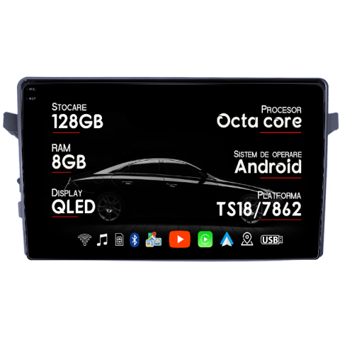 Navigatii Dedicate - Navigatie dedicata Suzuki Celerio 2014+, 8GB RAM 128GB ROM, Octacore, Platforma TS18, Android 14, Display QLED 9", Suporta camera 360", DSP, Carplay&Android Auto, SIM 4G, Ventilator Activ