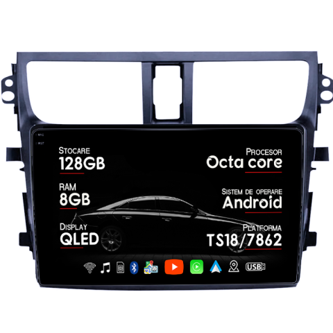 Navigatii Dedicate - Navigatie dedicata Suzuki Celerio 2015-2018, 8GB RAM 128GB ROM, Octacore, Platforma TS18, Android 14, Display QLED 9", Suporta camera 360", DSP, Carplay&Android Auto, SIM 4G, Ventilator Activ