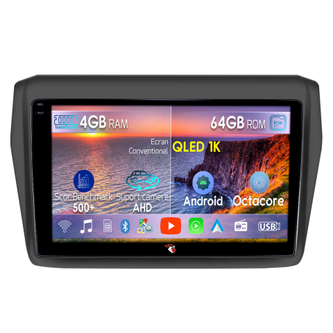 Navigatii Dedicate - Navigatie dedicata Suzuki Swift 2017-2020, 4GB RAM 64GB ROM, Octacore, Android 14, Display QLED 10", DSP, Carplay&Android Auto, SIM 4G, Ventilator Activ