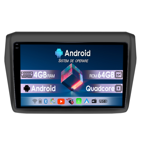 Navigatii Dedicate - Navigatie dedicata Suzuki Swift 2017-2020, 4GB RAM 64GB ROM, Quadcore, Android 14, Display QLED  10", DSP, Carplay&Android Auto, Suport camere AHD