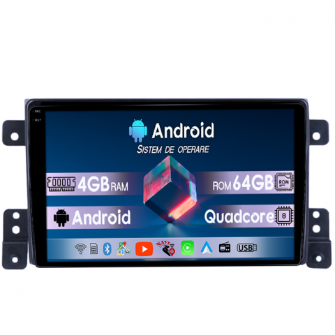 Suzuki - Navigatie dedicata Suzuki Grand Vitara 2 2005-2013, 4GB RAM 64GB ROM, Quad Core, Display 9" QLED  Carplay, Android 14, Bluetooth, Magazin Play, Suport Camere AHD