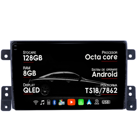 Navigatii Dedicate - Navigatie dedicata Suzuki Grand Vitara 2 2005-2013, 8GB RAM 128GB ROM, Octacore, Platforma TS18, Android 14, Display QLED 9", Suporta camera 360", DSP, Carplay&Android Auto, SIM 4G, Ventilator Acti