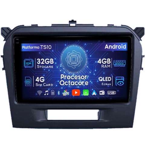 Grand Vitara (2016+) - Navigatie dedicata Suzuki Grand Vitara 2016+, 4GB RAM 32GB ROM, Octacore, Android 14, Display QLED 1K 9", DSP, Carplay&Android Auto, SIM 4G, Bluetooth, Ventilator Activ