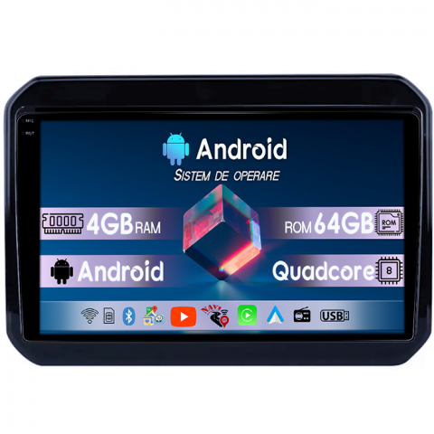 Suzuki - Navigatie dedicata Suzuki Ignis 2016-2020, 4GB RAM 64GB ROM, Quad Core, Display 9" QLED 1K, Carplay, Android 14, Bluetooth, Magazin Play, Suport Camere AHD