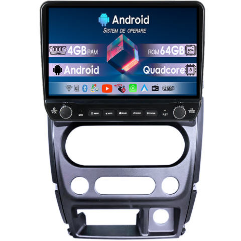 Jimny 2007-2012 - Navigatie dedicata Suzuki Jimny 2007-2012 Tesla cu butoane rotative model 2024, 4GB RAM 64GB ROM, Procesor Quadcore, Android 14, Display QLED 10", DSP, Carplay&Android Auto