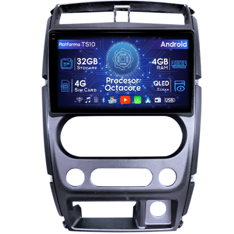 Jimny 2007-2012 - Navigatie dedicata Suzuki Jimny 2007-2012, 4GB RAM 32GB ROM, Octacore, Android 14, Display QLED 1K 9", DSP, Carplay&Android Auto, SIM 4G, Bluetooth, Ventilator Activ