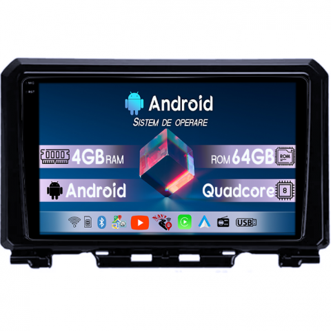 Suzuki - Navigatie dedicata Suzuki Jimny 2019, 4GB RAM 64GB ROM, Quad Core, Display 9" QLED 1K, Carplay, Android 14, Bluetooth, Magazin Play, Suport Camere AHD