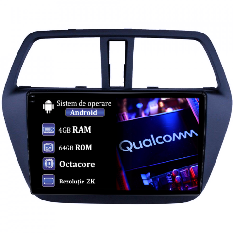 Navigatii Dedicate - Navigatie dedicata Suzuki S-cross 2012-2016, 4GB RAM 64GB ROM, Procesor Qualcomm Octacore, Android 14, Rezolutie 2K, Display QLED 9", DSP, Carplay&Android Auto, SIM 4G