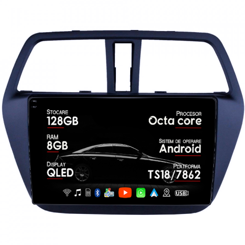 Navigatii Dedicate - Navigatie dedicata Suzuki S-cross 2012-2016, 8GB RAM 128GB ROM, Octacore, Platforma TS18, Android 14, Display QLED 9", Suporta camera 360", DSP, Carplay&Android Auto, SIM 4G, Ventilator Activ