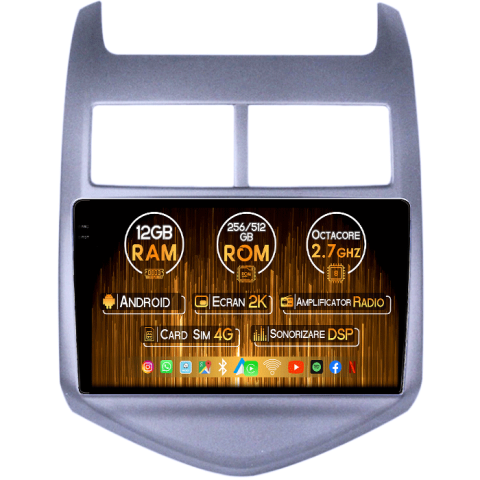 Aveo 2011-2015 - Navigatie dedicata Chevrolet Aveo 2012-2015, 12GB RAM 256GB ROM, Android, Rezolutie 2K, Display QLED, 9", DSP, Carplay, Android Auto, Internet, Youtube, Waze, Wi Fi, USB