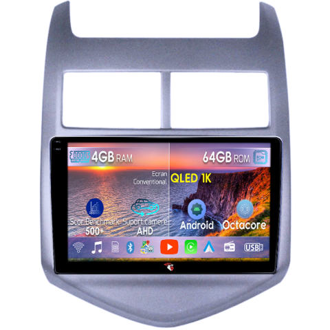 Aveo 2011-2015 - Navigatie dedicata Chevrolet Aveo 2012-2015, 4GB RAM 64GB ROM, Octacore, Android, Display QLED 9", DSP, Carplay&Android Auto, SIM 4G, Ventilator Activ