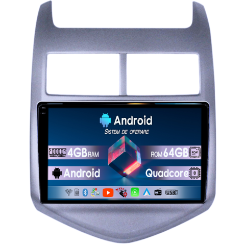 Chevrolet - Navigatie dedicata Chevrolet Aveo 2012-2015, 4GB RAM 64GB ROM, Quadcore, Android, Display QLED  9", DSP, Carplay&Android Auto, Suport camere AHD