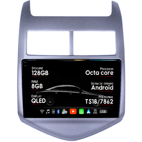 Aveo 2011-2015 - Navigatie dedicata Chevrolet Aveo 2012-2015, 8GB RAM 128GB ROM, Octacore, Platforma TS18, Android, Display QLED 9", Suporta camera 360", DSP, Carplay&AndroidAuto