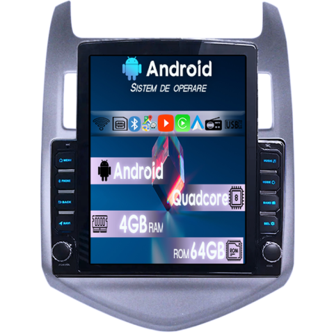 Chevrolet - Navigatie dedicata Chevrolet Aveo 2012-2015 Tesla Style, 4GB RAM 64GB ROM, Procesor Quadcore, Android, Display QLED 9.7", DSP, Carplay&Android Auto