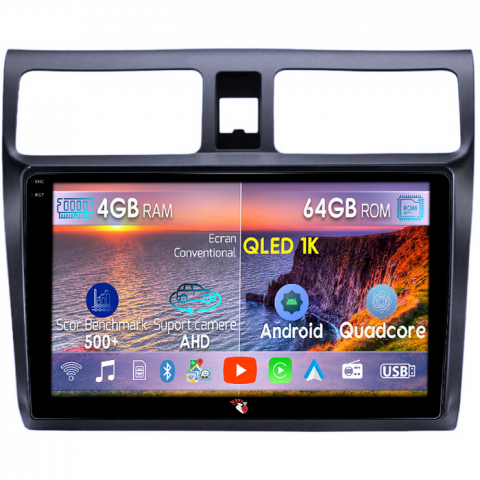 Swift 2003-2010 - Navigatie dedicata Suzuki Swift 2003-2010, 4GB RAM 64GB ROM, Octacore, Android 14, Display QLED 1K 10", Carplay&Android Auto, SIM 4G, Ventilator Activ