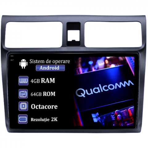 Navigatii Dedicate - Navigatie dedicata Suzuki Swift 2003-2010, 4GB RAM 64GB ROM, Procesor Qualcomm Octacore, Android 14, Rezolutie 2K, Display QLED 9", DSP, Carplay&Android Auto, SIM 4G
