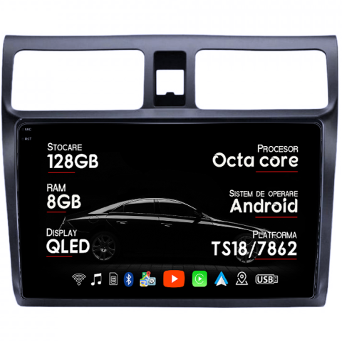 Swift 2003-2010 - Navigatie dedicata Suzuki Swift 2003-2010, 8GB RAM 128GB ROM, Octacore, Platforma TS18, Android 14, Display QLED 10â, Suporta camera 360Âş, DSP, Carplay&Android Auto, SIM 4G, Ventilator Activ