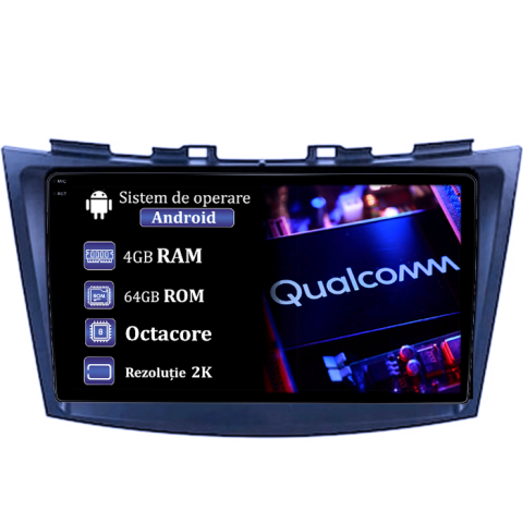 Navigatii Dedicate - Navigatie dedicata Suzuki Swift 2010-2017, 4GB RAM 64GB ROM, Procesor Qualcomm Octacore, Android 14, Rezolutie 2K, Display QLED 9", DSP, Carplay&Android Auto, SIM 4G