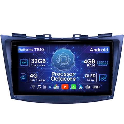 Swift (2010-2017) - Navigatie dedicata Suzuki Swift 2013-2016, 4GB RAM 32GB ROM, Octacore, Android 14, Display QLED 1K 9", DSP, Carplay&Android Auto, SIM 4G, Bluetooth, Ventilator Activ