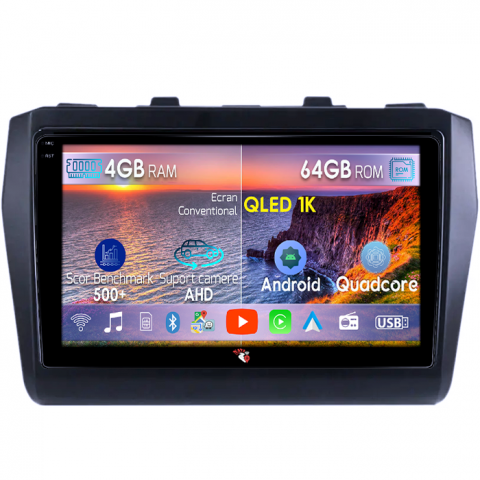 Suzuki - Navigatie dedicata Suzuki Swift 2016-2020, 4GB RAM 64GB ROM, Octacore, Android 14, Display QLED 1K 9", Carplay&Android Auto, SIM 4G, Ventilator Activ