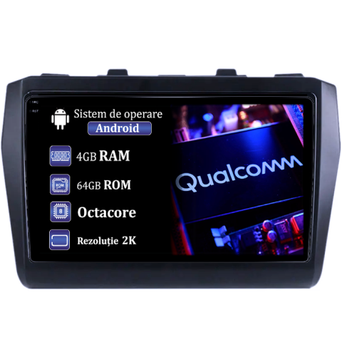 Navigatii Dedicate - Navigatie dedicata Suzuki Swift 2017-2018, 4GB RAM 64GB ROM, Procesor Qualcomm Octacore, Android 14, Rezolutie 2K, Display QLED 9", DSP, Carplay&Android Auto, SIM 4G