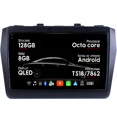 Navigatii Dedicate - Navigatie dedicata Suzuki Swift 2017-2018, 8GB RAM 128GB ROM, Octacore, Platforma TS18, Android 14, Display QLED 9", Suporta camera 360", DSP, Carplay&Android Auto, SIM 4G, Ventilator Activ