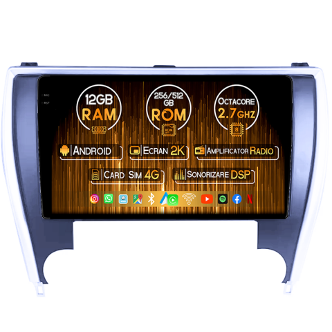 Camry 2014-2017 - Navigatie dedicata Toyota Camry 2014-2017, 12GB RAM 256GB ROM, Android 14, Rezolutie 2K, Display QLED, 10", DSP, Carplay, Android Auto, Internet, Youtube, Waze, Wi Fi, USB - Copie