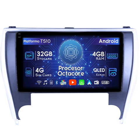 Camry 2014-2017 - Navigatie dedicata Toyota Camry 2014-2017, 4GB RAM 32GB ROM, Octacore, Android 14, Display QLED  10", DSP, Carplay&Android Auto, SIM 4G, Bluetooth, Ventilator Activ - Copie