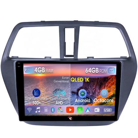 Navigatii Dedicate - Navigatie dedicata Suzuki SX4 2014 S Cross, 4GB RAM 64GB ROM, Octacore, Android 14, Display QLED 10", DSP, Carplay&Android Auto, SIM 4G, Ventilator Activ
