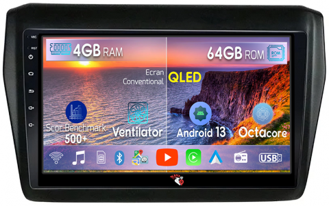 Suzuki Swift 2017-2020 - Navigatie dedicata Suzuki Swift 2017-2020, 4GB RAM 64GB ROM, Octacore, Android 14, Display QLED 1K 9", Carplay&Android Auto, SIM 4G, Ventilator Activ