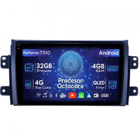 Fiat Sedici - Navigatie dedicata Suzuki SX4 2006-2014, 4GB RAM 32GB ROM, Octacore, Android 14, Display QLED  9", DSP, Carplay&Android Auto, SIM 4G, Bluetooth, Ventilator Activ