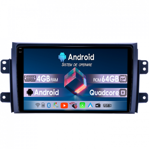 Suzuki - Navigatie dedicata Suzuki SX4, 4GB RAM 64GB ROM, Quad Core, Display 9" QLED 1K, Carplay, Android 14, Bluetooth, Magazin Play, Suport Camere AHD